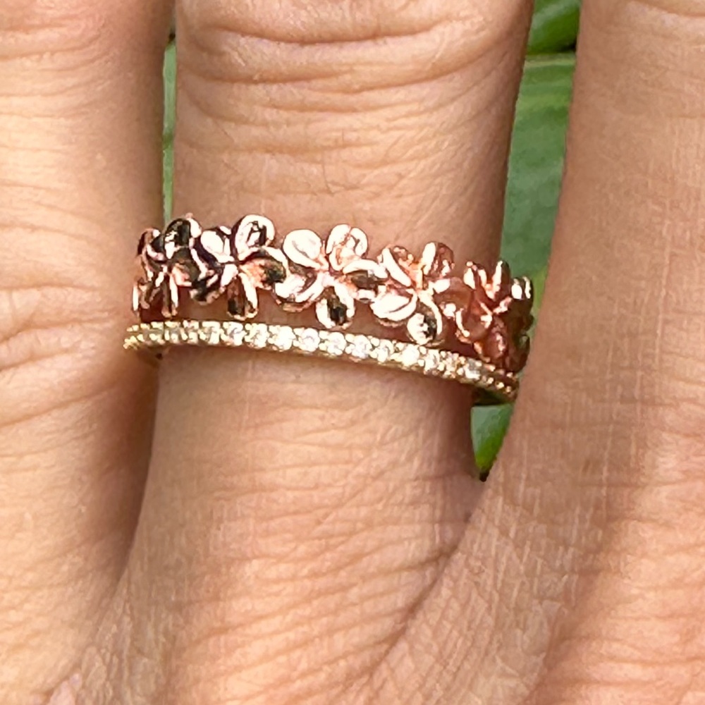 Hawaiian Plumeria Rose Gold plated Lei Band Ring